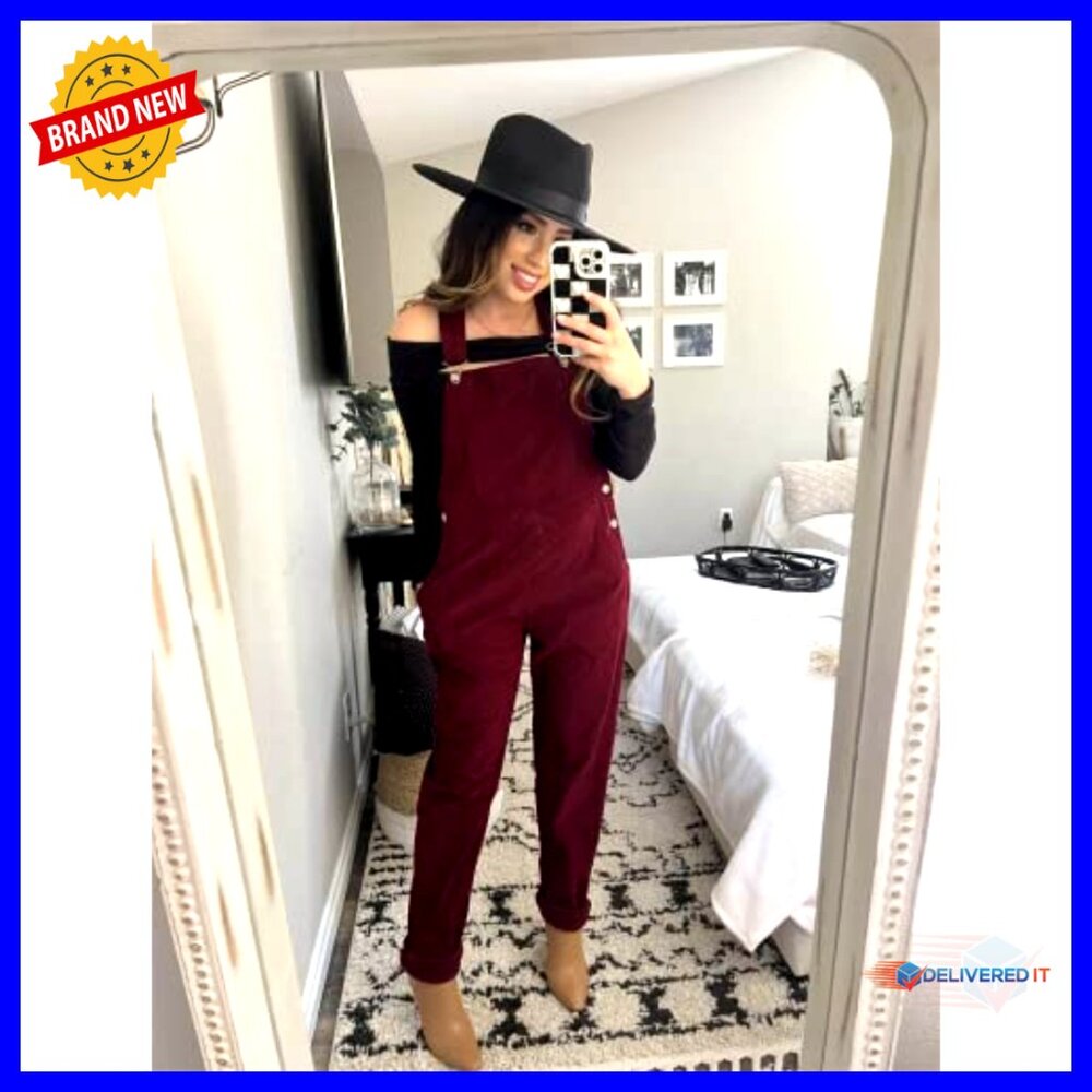 Corduroy Overalls with Adjustable Straps and Pockets, Women's Fashion Jumpsuit - Picture 4 of 7